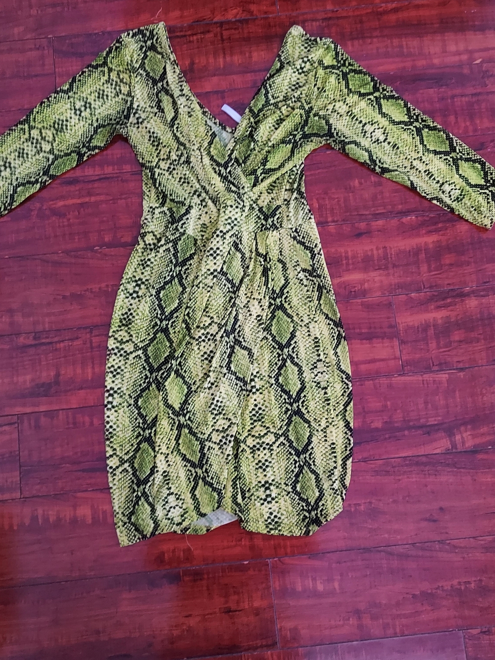 Amazon Lime Green Snake-Print Long Sleeve Wrap Dress